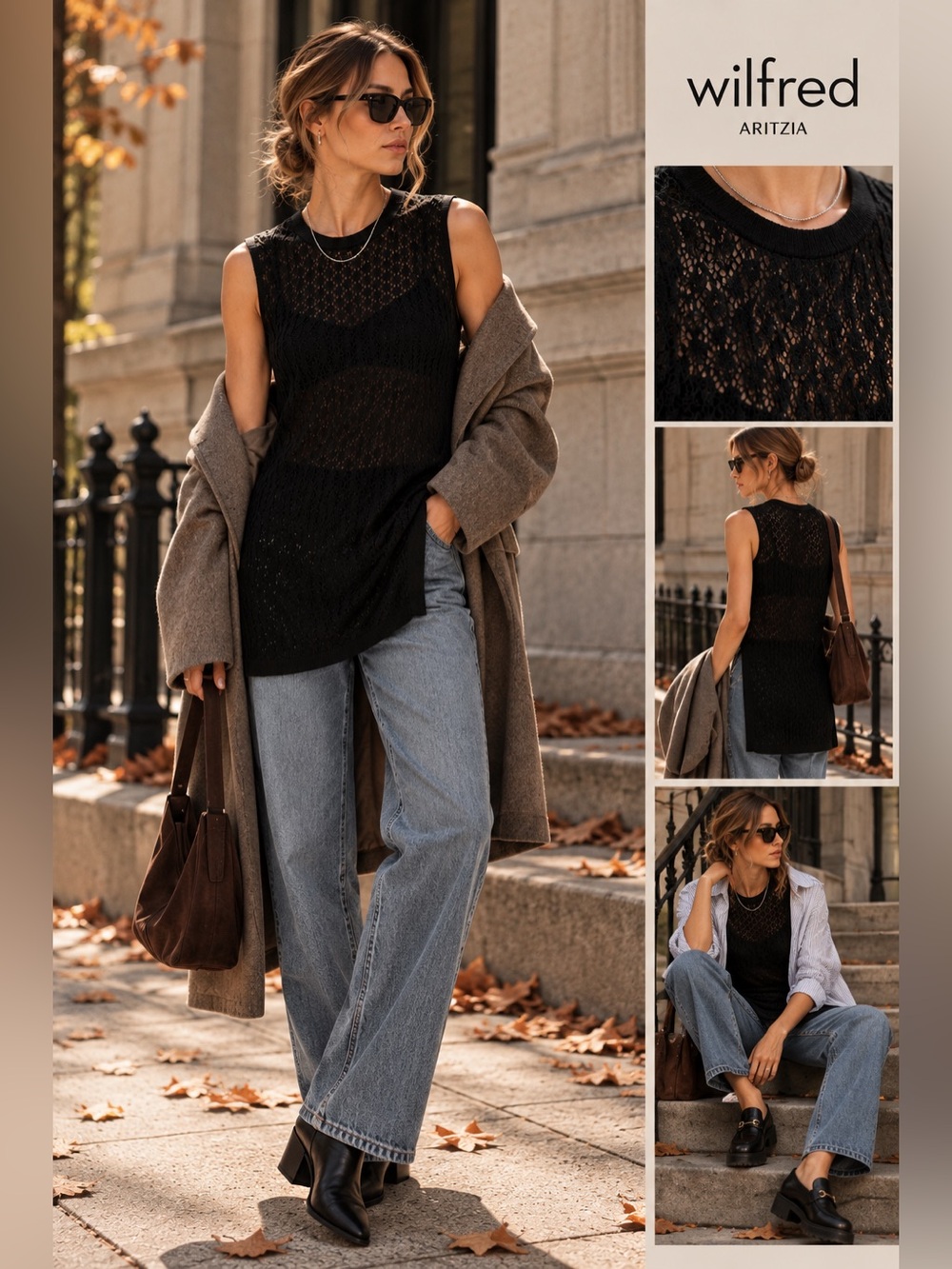 Wilfred Aritzia Black Open Knit Sleeveless Tunic Top Size S